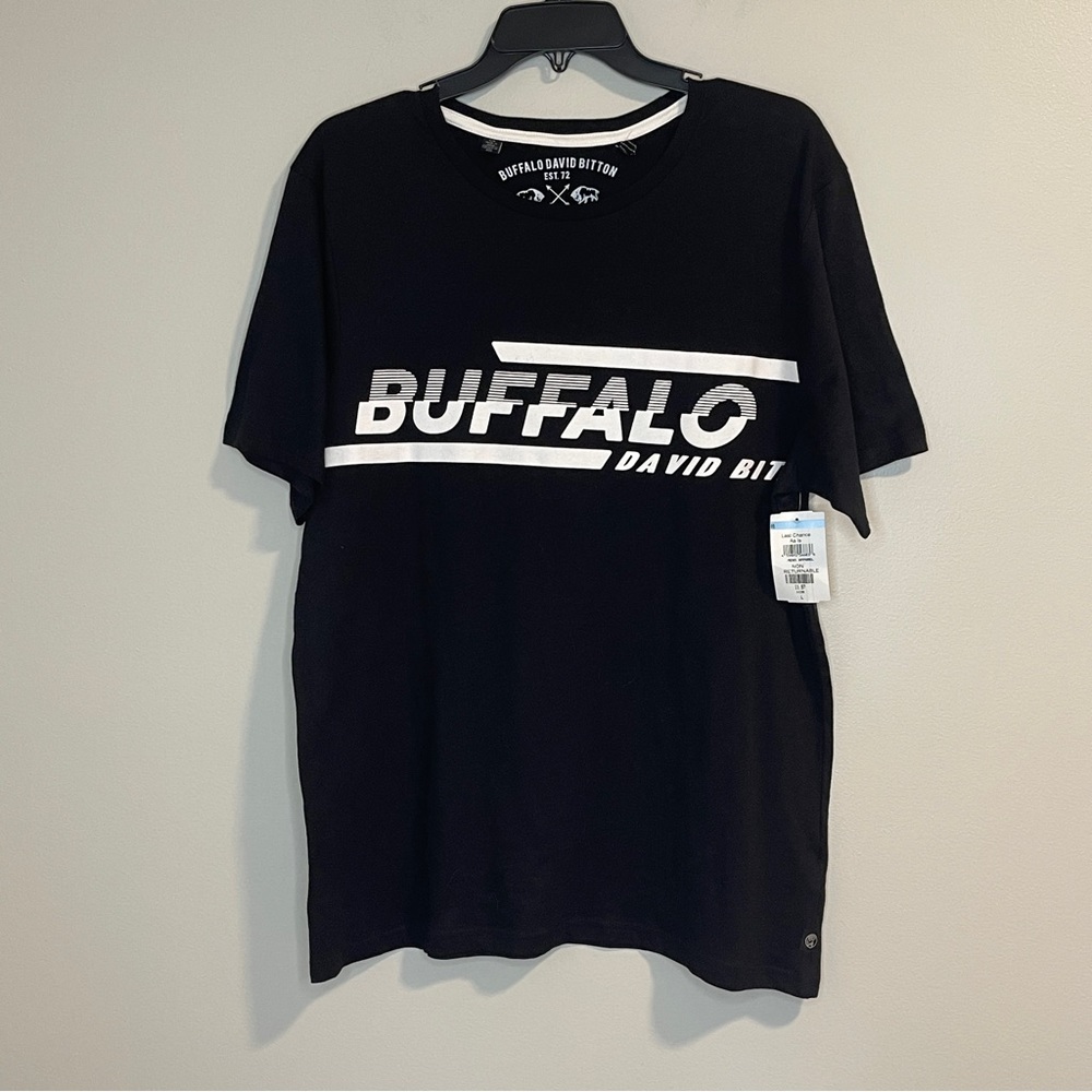 Buffalo David Bitton Mens Black Crew Neck T-Shirt Cotton Stretch Size Large